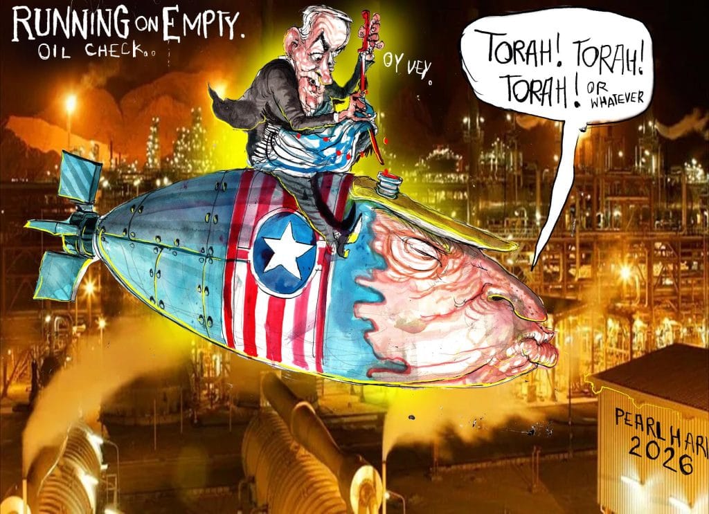 Image of David Rowe cartoon published by the Australian Financial Review on 21 March 2026. 